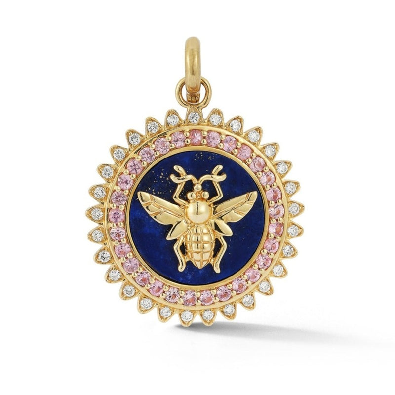 14K Gold Pink Sapphire Lapis Diamond Minnie Medallion - storrow