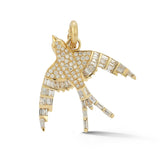 14K Gold & White Diamond Evelyn Bird Charm SWALLOW VICTORIAN ANTIQUE