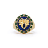 14K Gold Lapis Emerald Diamond Lottie Lion Ring