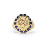 14K Gold Lapis Diamond Lottie Lion Ring