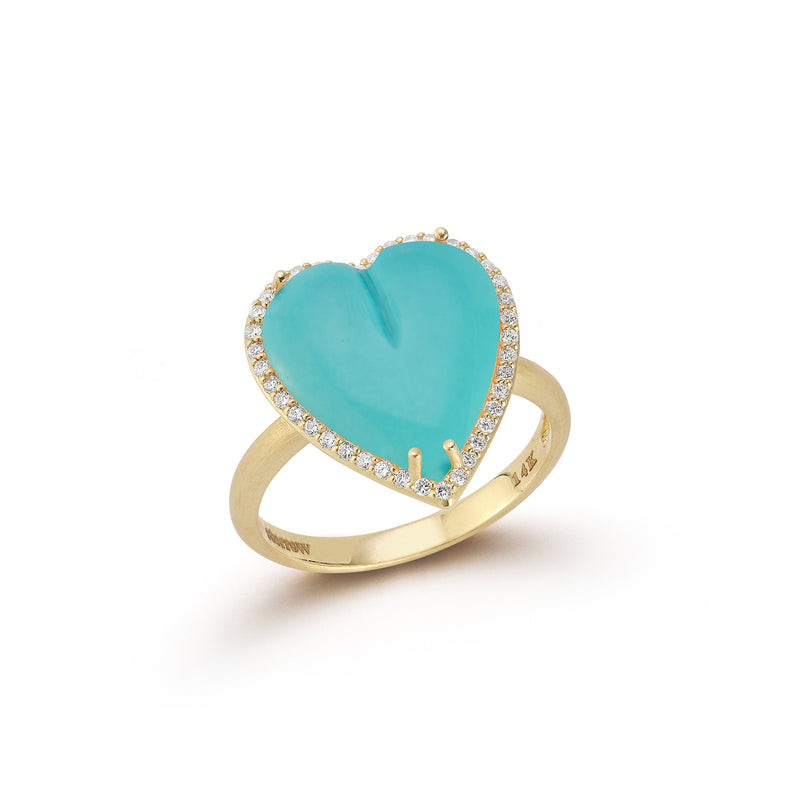 14K Gold Diamond & Turquoise Alana Large Heart Ring