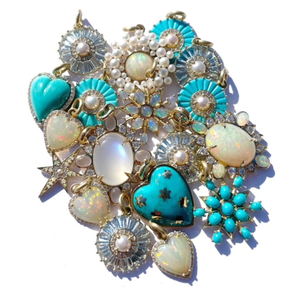 14K Gold Aquamarine Diamond & Pearl Emily Charm - storrow