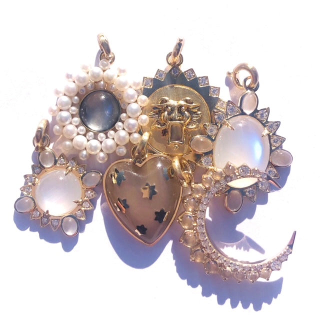 14K Gold Moonstone & Pearl Cluster Juliet Charm - storrow