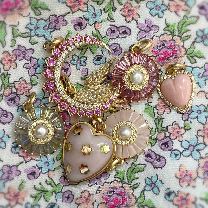 14K Gold Diamond & Pink Sapphire Crescent Moon Estelle Charm - storrow