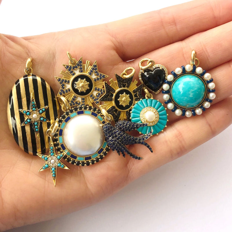 14K Gold Turquoise Pearl & Diamond Stella Charm - storrow