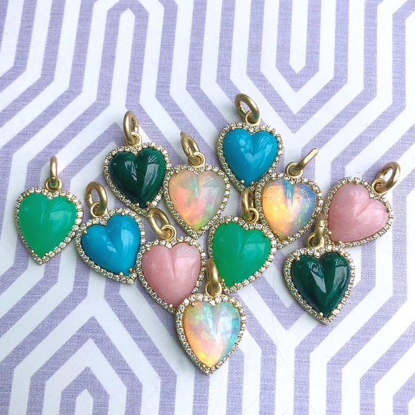 14K Gold Diamond & White Opal Alana Heart Charm - storrow
