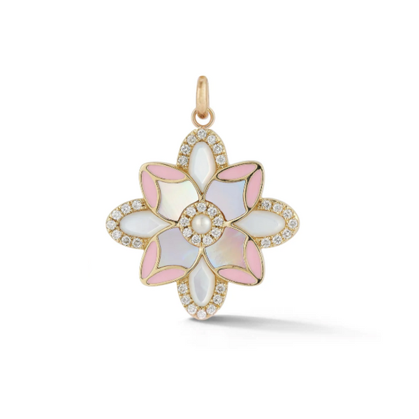 14K Gold Violet Flower Mixed Stone Charm