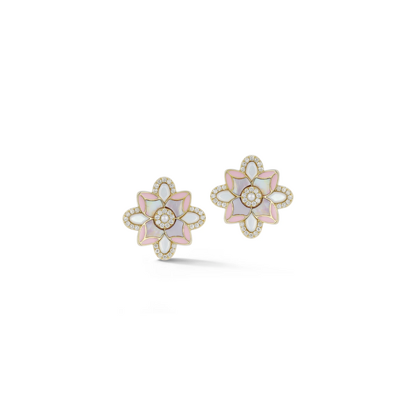 14K Gold Violet Mini Stud Mixed Stone & Enamel Earrings