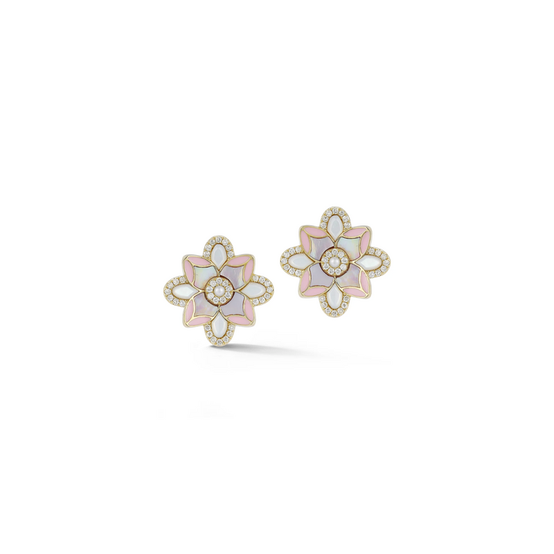 14K Gold Violet Mini Stud Mixed Stone & Enamel Earrings